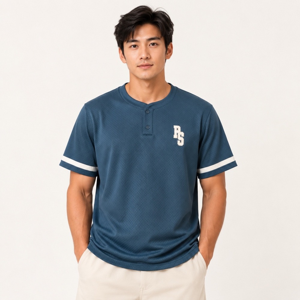 PacSun Mens Mesh Baseball Henley Shirt Teal Blue Short Sleeve Size Small NEW